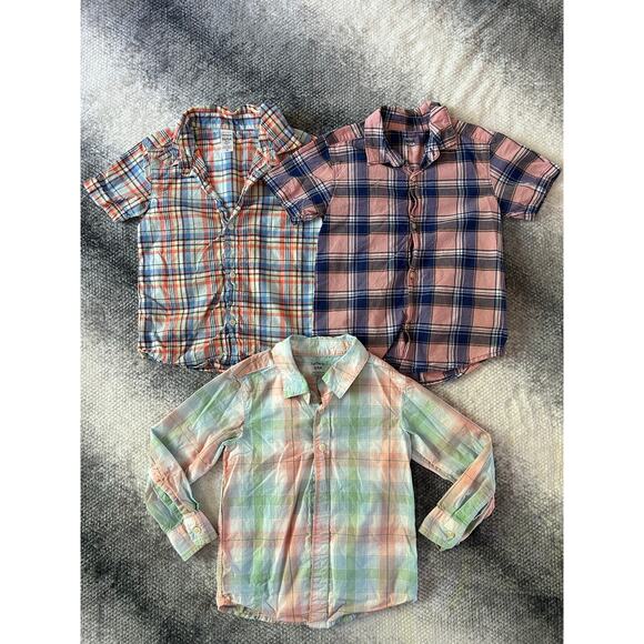 Toddler Boy Plaid Light Color Button Up Shirt Bundle Carter's Size 5T - Picture 1 of 5
